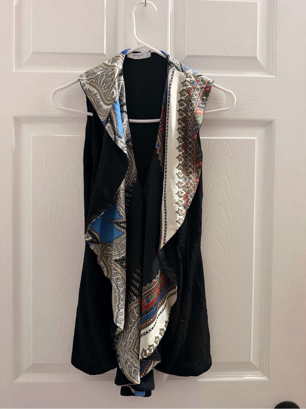 Givenchy Black Tank Top with Multicolor Paisley Trim